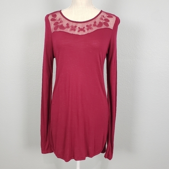 LC Sheer Floral Embroidered Longsleeve Boho Top Sz S - Picture 2 of 10